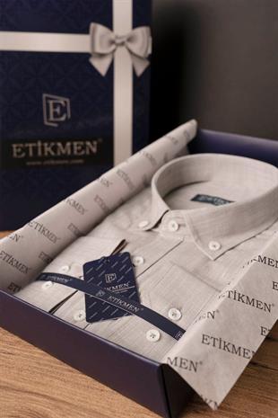 Sütlü Kahve Yaka Düğmeli Keten Slimfit Erkek Gömlek