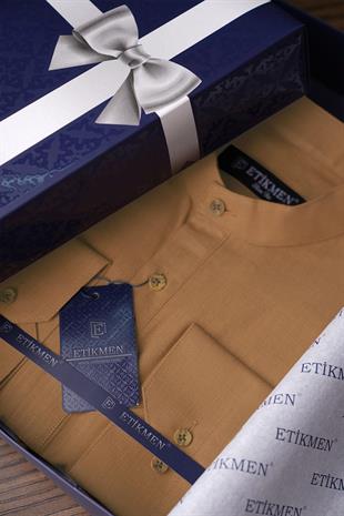 Taba Hakim Yaka Keten Üç Düğmeli Erkek Gömlek