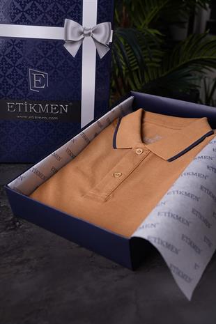 Taba Lacivert Yaka Çizgili Erkek Polo Yaka Tişört