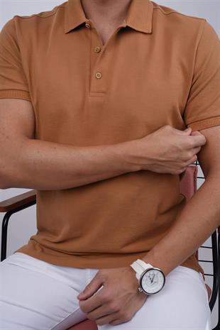 Taba Yaka Desenli Erkek Polo Yaka Tişört