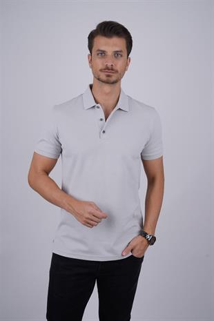 Taş Gri Yaka Desenli Erkek Polo Yaka Tişört