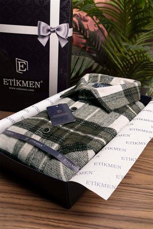 Yeşil Beyaz Geçişli Oversize Oduncu Erkek Gömlek