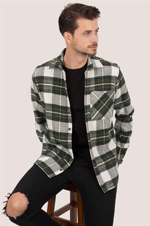 Yeşil Beyaz Geçişli Oversize Oduncu Erkek Gömlek