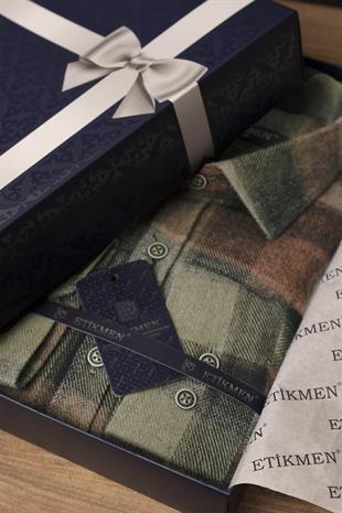 Yeşil Kahve Dama Desenli Slimfit Oduncu Erkek Gömlek