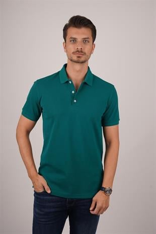 Yeşil Yaka Desenli Erkek Polo Yaka Tişört