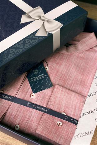 Vişne Hakim Yaka Keten Üç Düğmeli Erkek Gömlek