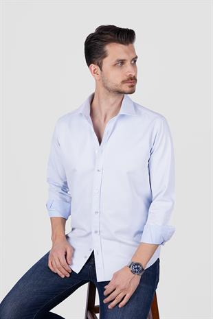 Açık Mavi Saten Slimfit Erkek Gömlek