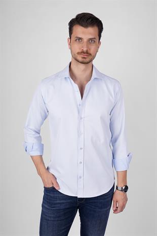 Açık Mavi Saten Slimfit Erkek Gömlek