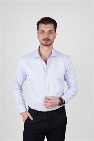 Açık Mavi Saten Slimfit Erkek Gömlek