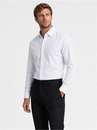 Beyaz Kare Düğmeli Slimfit Erkek Gömlek
