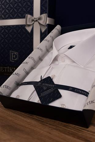 Beyaz Saten Slimfit Erkek Gömlek