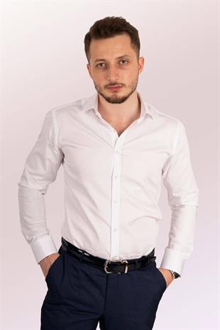 Beyaz Saten Slimfit Erkek Gömlek