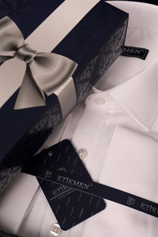 Beyaz Saten Slimfit Erkek Gömlek