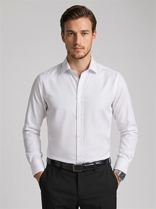 Beyaz Sedef Düğmeli Slimfit Erkek Gömlek