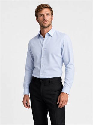 Buz Mavi Kare Düğmeli Slimfit Erkek Gömlek