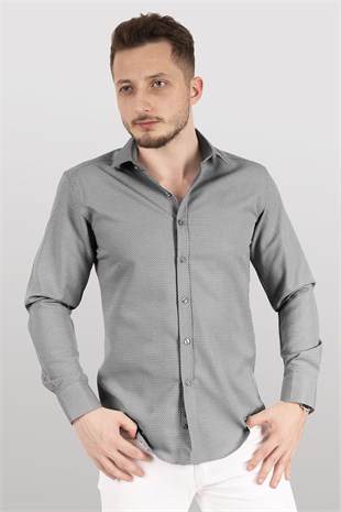 Gri Desenli Slimfit Erkek Gömlek