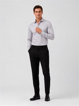 Gri Saten Slimfit Erkek Gömlek