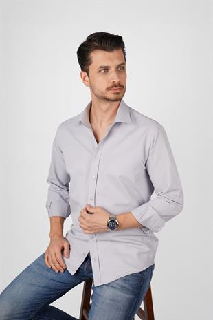 Gri Saten Slimfit Erkek Gömlek