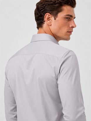 Gri Saten Slimfit Erkek Gömlek