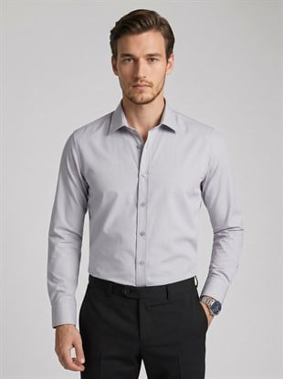 Gri Saten Slimfit Erkek Gömlek