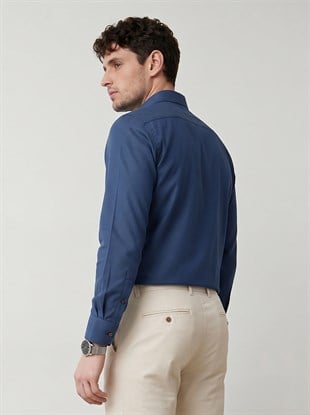 indigo Kahve Düğmeli Slimfit Erkek Gömlek