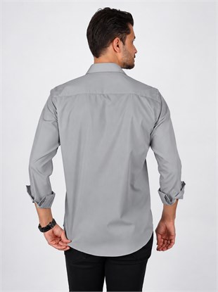 Kolay Ütülenebilir Gri Dakron Erkek Gömlek