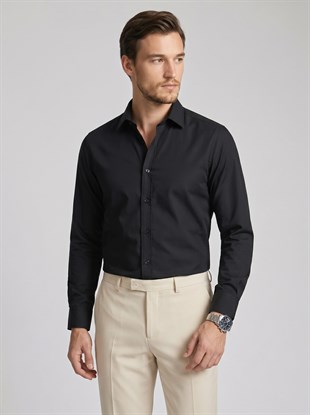 Kolay Ütülenebilir Siyah Dakron Erkek Gömlek