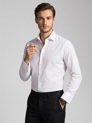 Kolay Ütülenebilir Beyaz Dakron Erkek Gömlek