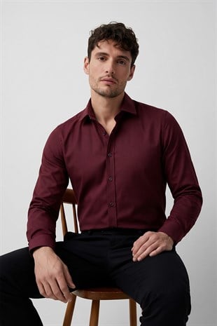 Koyu Bordo Baklava Desen Slimfit Erkek Gömlek