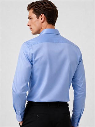 Koyu Mavi Saten Slimfit Erkek Gömlek