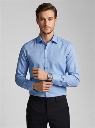 Koyu Mavi Saten Slimfit Erkek Gömlek