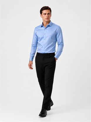 Koyu Mavi Saten Slimfit Erkek Gömlek