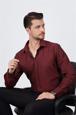 Kraliyet Bordo Slimfit Erkek Gömlek