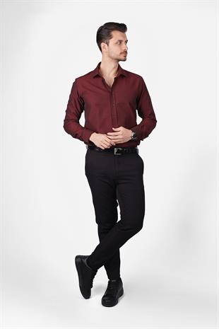 Kraliyet Bordo Slimfit Erkek Gömlek
