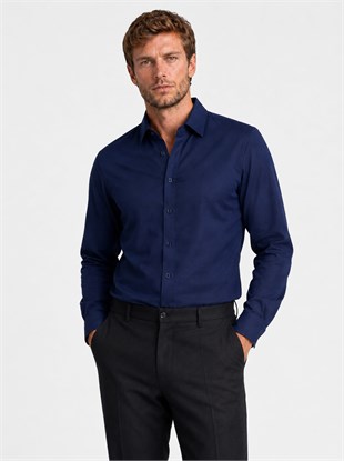 Lacivert Kare Düğmeli Slimfit Erkek Gömlek