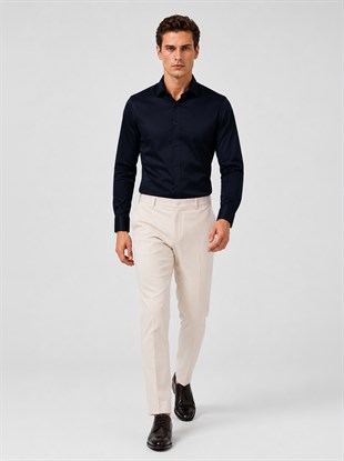 Lacivert Saten Slimfit Erkek Gömlek