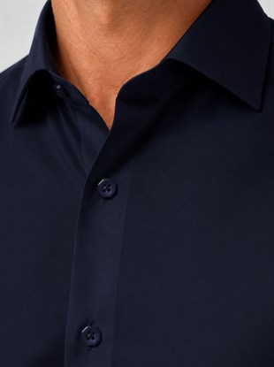 Lacivert Saten Slimfit Erkek Gömlek