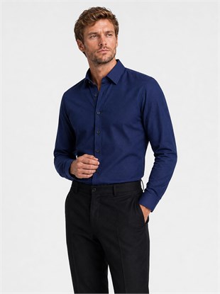 Lacivert Kare Düğmeli Slimfit Erkek Gömlek