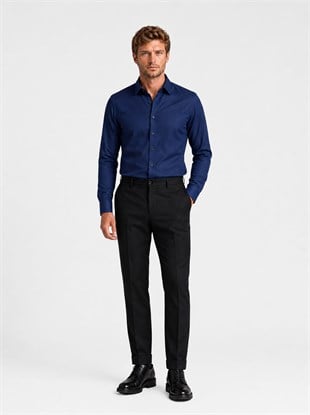 Lacivert Kare Düğmeli Slimfit Erkek Gömlek