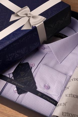 Lila Armür Desenli Slimfit Erkek Gömlek