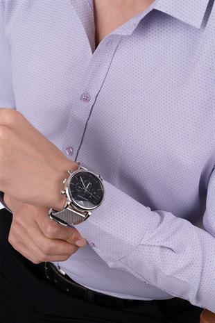 Lila Armür Desenli Slimfit Erkek Gömlek