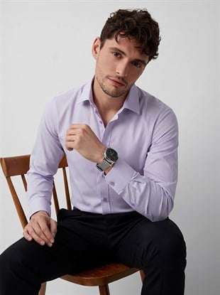 EtikmenLila Armür Desenli Slimfit Erkek GömlekKlasik Gömlek Modelleri