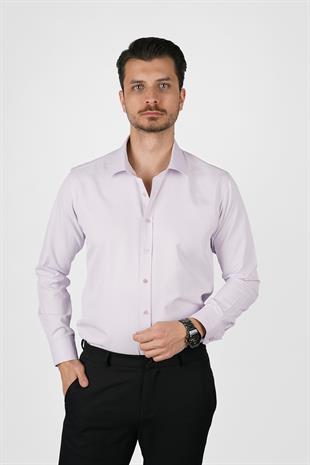 Lila Saten Slimfit Erkek Gömlek