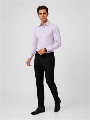 Lila Saten Slimfit Erkek Gömlek