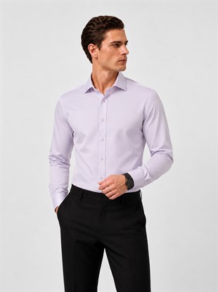Lila Saten Slimfit Erkek Gömlek