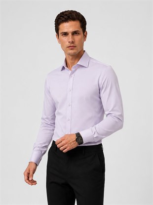 Lila Saten Slimfit Erkek Gömlek