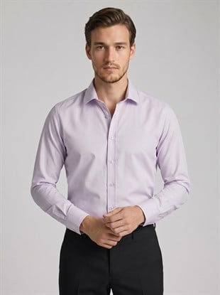 Lila Saten Slimfit Erkek Gömlek