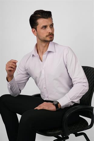 Lila Saten Slimfit Erkek Gömlek