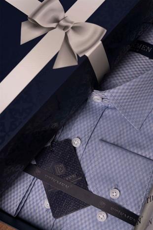 Mavi Baklava Desen Slimfit Erkek Gömlek