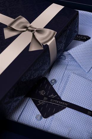 Mavi Gölge Desenli Slimfit Erkek Gömlek